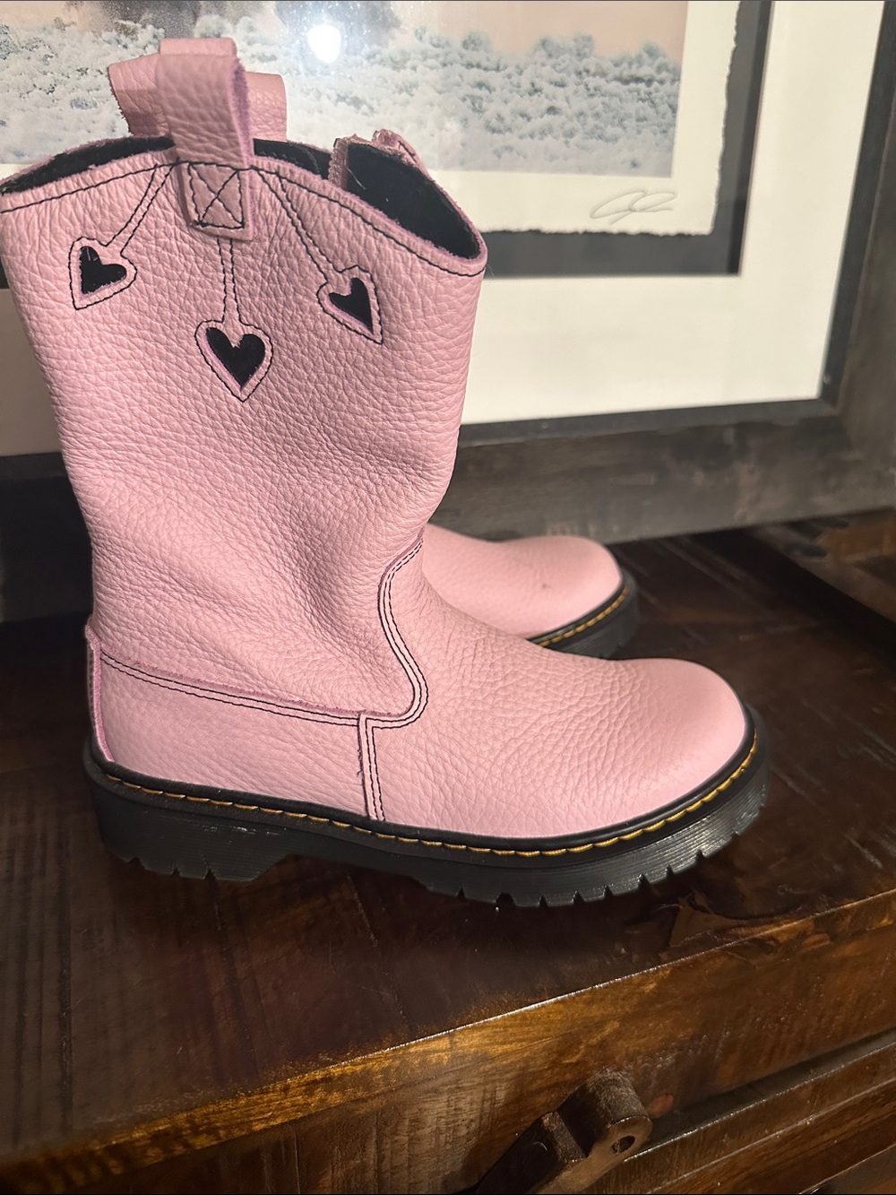 Dr. Martens Pink Leather Kids' Heart Accent Boots